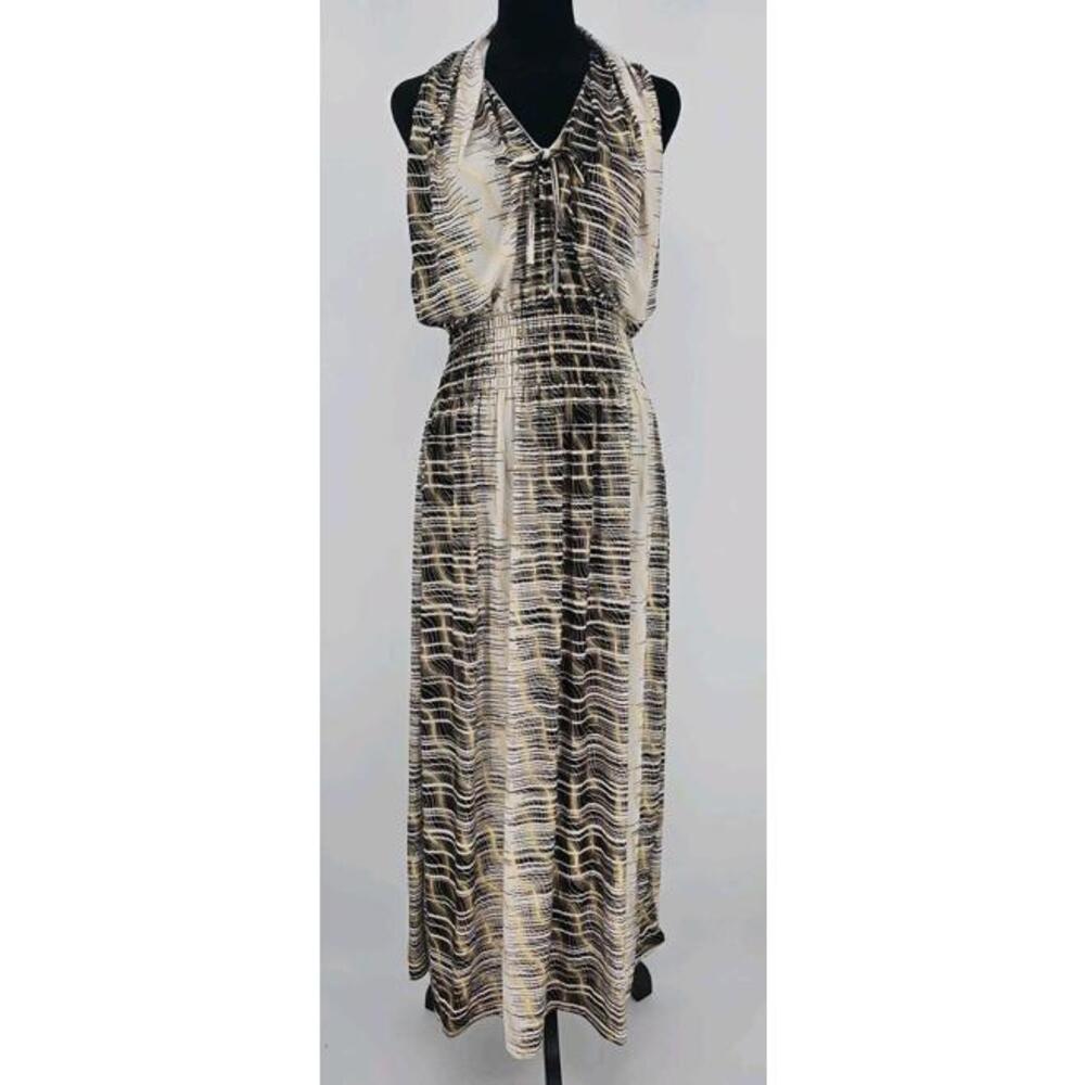 Seven Islands Maxi Dress 2X Black, White, G Metallic Gold Resort Wear Plus Size‎